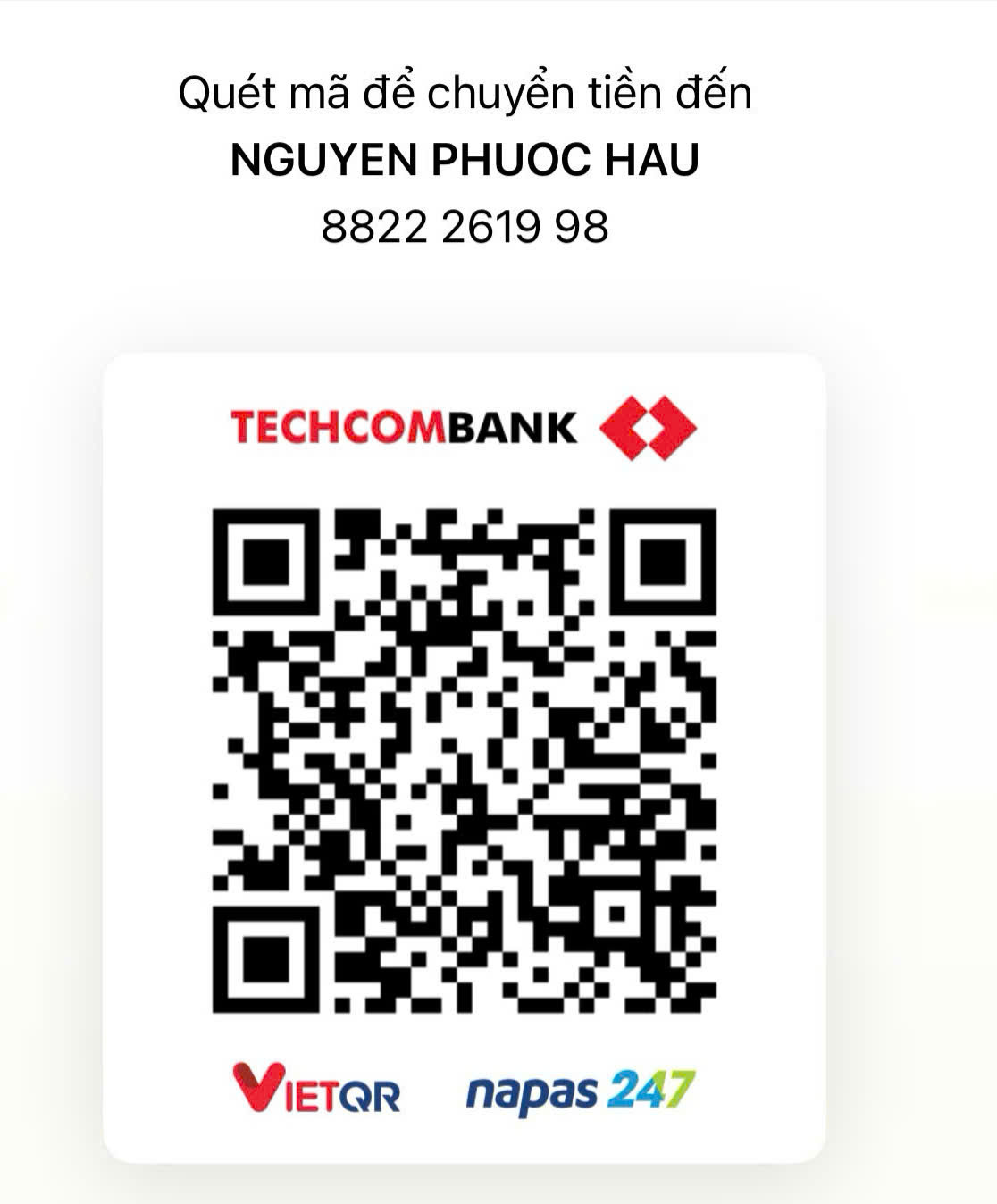 QR Agribank - 1809205083252 / Techcombank - 8822261998